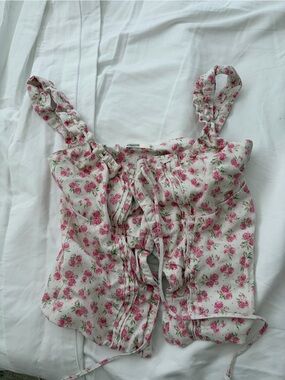 House of cb - Floral Ruffle Tank Top - Pink on Cream
